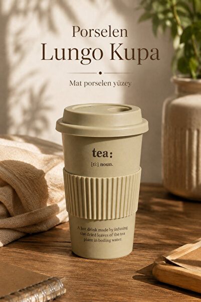 welcomein Lungo Porselen Kupa 430 ml Kapaklı Mat Yüzey Kahve Bardağı, Latte Ç...