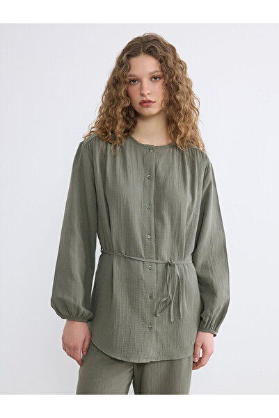 LC Waikiki Nevavm Women's Shirt Tunic with Belted Collar and Waistband
