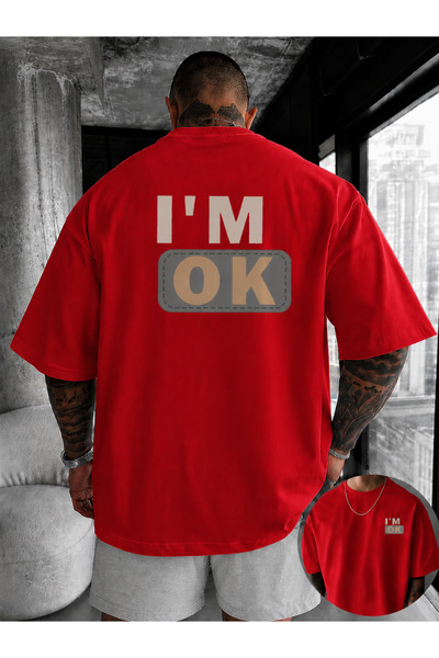 ship master Men's I'M Ok Printed Oversize 100% Cotton T-Shirt Shorts Set