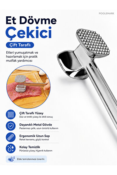 PooleMark Çift Taraflı Et Dövme Çekici Et Döveceği Yumuşatıcı Tokmak İnceltme...