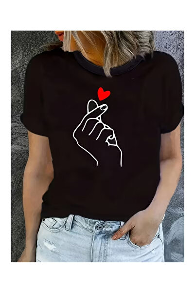 Massgai Μπλουζάκι Unisex με στάμπα καρδιάς στο χέρι, Oversize, 100% βαμβάκι