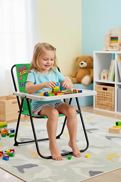 Exent Kids 2–6 Yaş, Cool Girl Katlanır Oyun Aktivite Masası ve Sandalyesi, Ta...