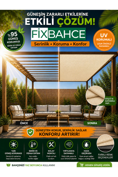 Fixbahce 4x2 Metre Krem Gölgelik File %95 UV Korumalı – Pergola, Balkon, Bahç...