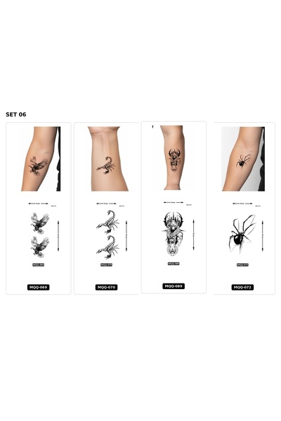 Airbrush Tattoo Yapıştırma Dövme 4 Adet Birden 1 Hafta Kalıcı Geçici Dövme Ha...