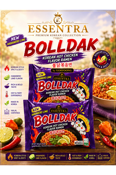 Essentra Home BOLLDAK Habanero Lime Korean Spicy Noodles Lime Hot Chicken Fla...