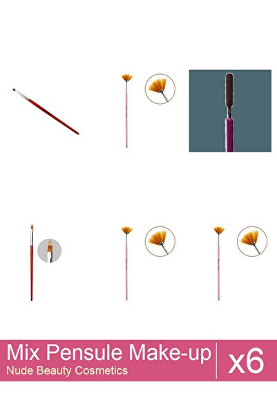 Makeup Mix Set 6 products Makeup Brushes: Fan Brush, Cat's Tongue Gel Brush -...