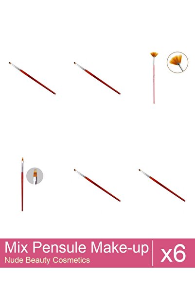 Makeup Mix Set 6 products Makeup Brushes: Fan Brush, Cat's Tongue Gel Brush -...