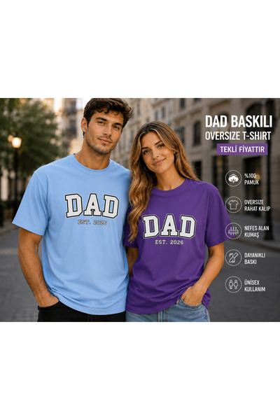 VODEXA Tricou oversize pentru bărbați și femei, cu imprimeu DAD, 100% bumbac,...