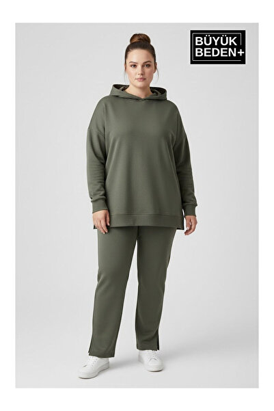 LC Waikiki Nevavm Plus Size Hooded Tunic Sweatshirt with Difference Spr26Btk991