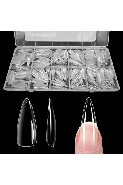 Choice7 Stiletto 600pcs/box Clear Nail Tips Set, Medium/Long Coffin, Square, ...
