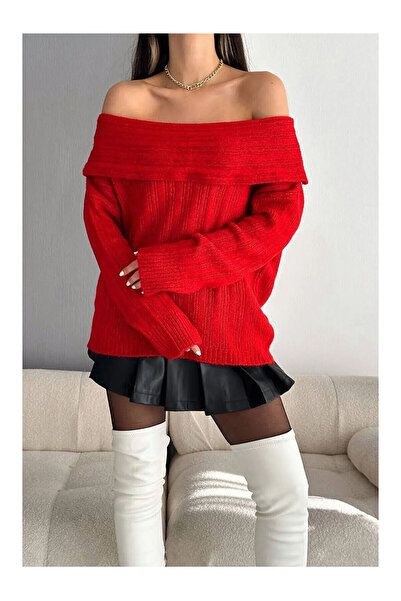 LC Waikiki Nevavm Farkıyla Women's Madonna Collar Knitwear Red