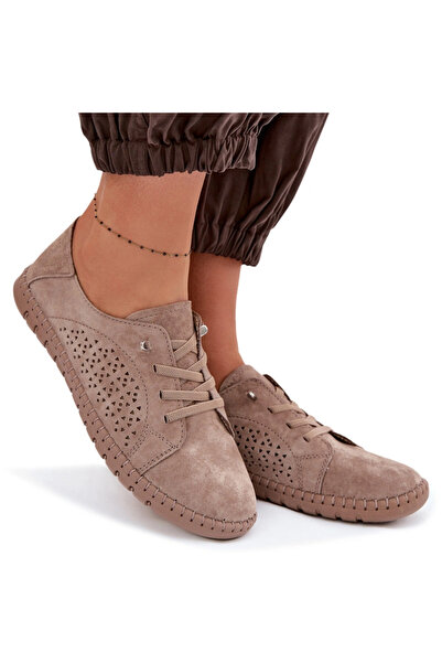 Evento Women's Perforated Shoes Made of Suede Light Brown Feliva 39