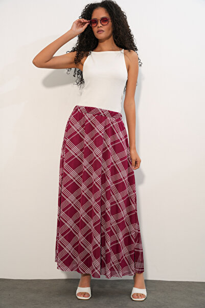 Bigdart Women's Patterned Lined Skirt 8075 - D. Burgundy