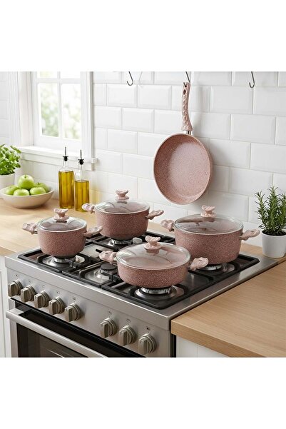 Alfa 9-Piece Swiss Stone Granite Nonstick Cookware Set, Forged Aluminium, Ind...