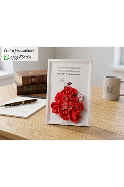 OEM "Graduation Message" Picture with Red Foam Roses - 10x15 cm