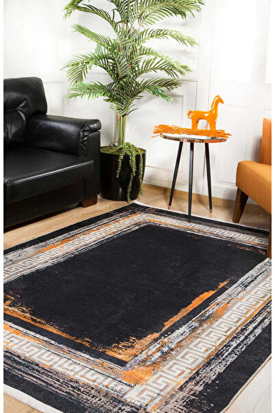 halinet Halı.Net Black Vintage Antique Washable Non-Slip Living Room Carpet H...