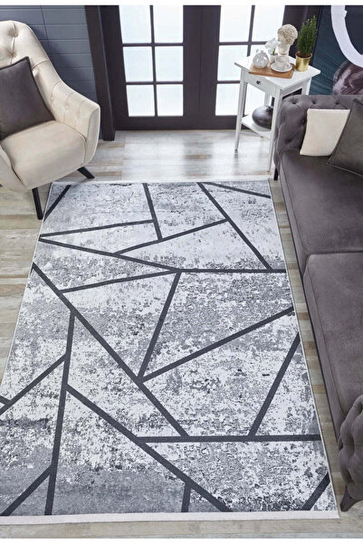 halinet Halı.Net Gray Modern Washable Non-Slip Living Room Carpet Haln-Hln1794