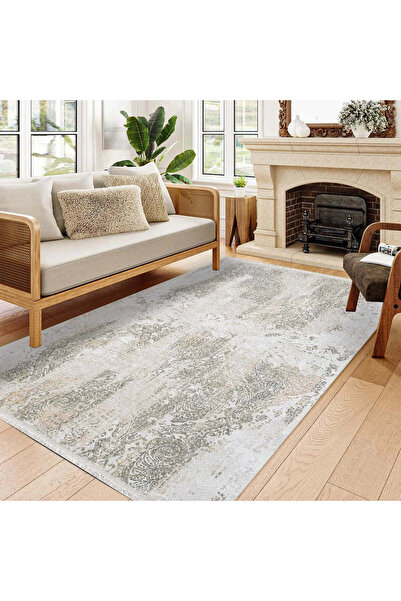 halinet Halı.Net Cream Vintage Antique Washable Non-Slip Living Room Carpet C...