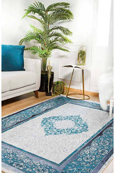 halinet Halı.Net Blue Classic Washable Non-Slip Living Room Carpet Haln-Hln1391