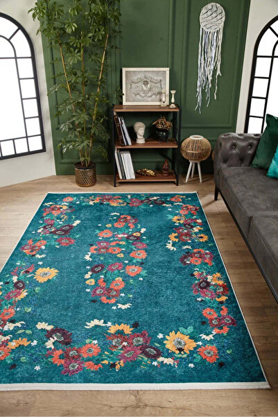 halinet Halı.Net Blue Modern Washable Non-Slip Living Room Carpet Haln-Hln1674
