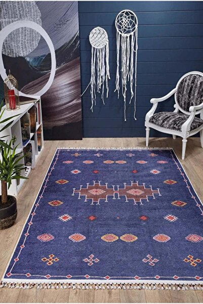 halinet Halı.Net Blue Modern Washable Non-Slip Living Room Carpet Haln-Hln5083