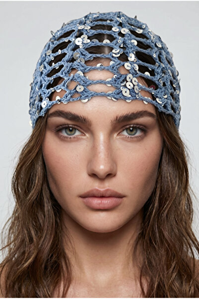 Alice İsstanbul Blue Sequined Summer Beret&Hat