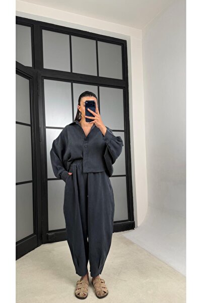GAUS CO Smoked Md Equivalent Shirt, Elastic Waist Shalwar Trousers, Tencel Su...