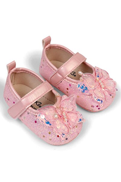 Babyoye Velcro Closure Booties with Butterfly Applique & Glitter Detailing - ...
