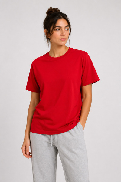 KaeLaurean Women's Basic Red T-Shirt 100% Cotton Comfortable Fit Casual Crew ...