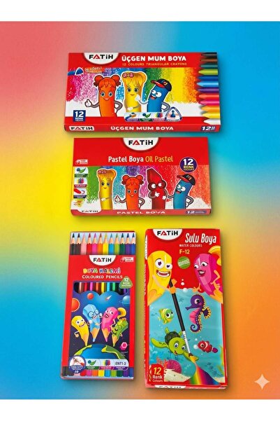 Fatih 12'Lİ BOYA SETİ 12X4-ÜÇGEN MUM BOYA 12'Lİ-KURU BOYA 12'Lİ-PASTEL BOYA 1...