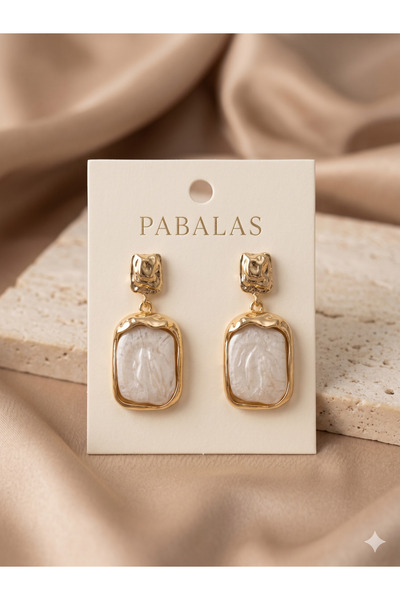 PABALAS أقراط نسائية مرصعة باللؤلؤ الذهبي - تصميم عصري على شكل مستطيل