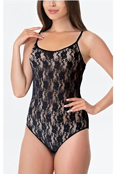 İmer Lingerie 1101 Black Lace Front and Back with String Straps and Snap Fast...