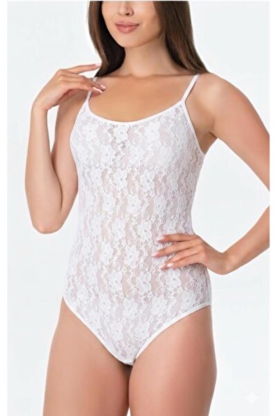 İmer Lingerie 1101 White Lace Front and Back with String Straps and Snap Fast...