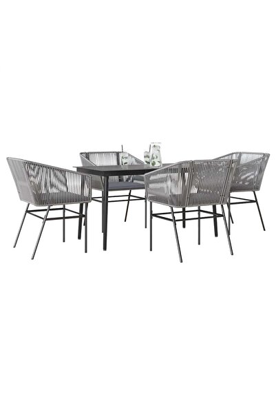 vidaxl Set de sufragerie de gradina 5 piese sticla poliratan gri