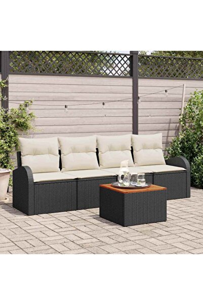 vidaxl Set de canapele pentru gradina 5 pcs Negru È™i Crem poliratan