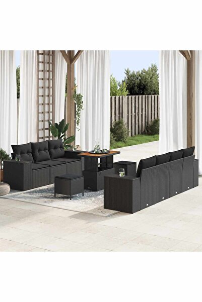 vidaxl Set de canapele pentru gradina 10 pcs Negru poliratan