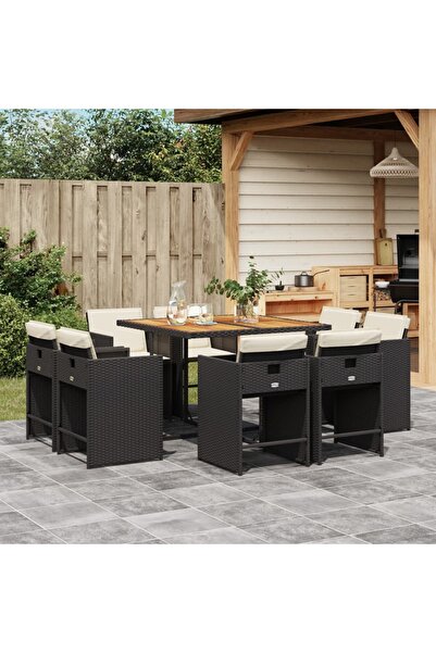 vidaxl Set mobilier de gradina cu perne, 9 piese, negru, poliratan