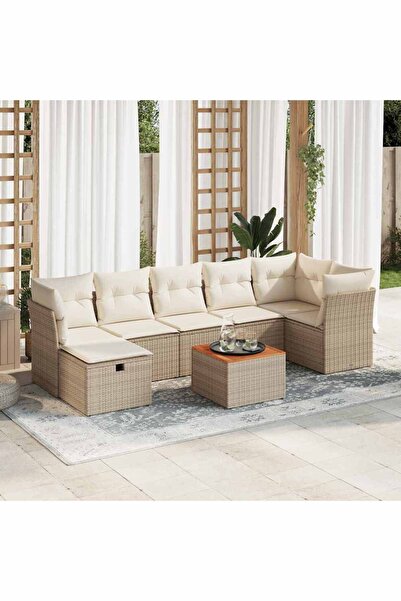 vidaxl Set canapele de gradina, 8 piese, cu perne, bej, poliratan