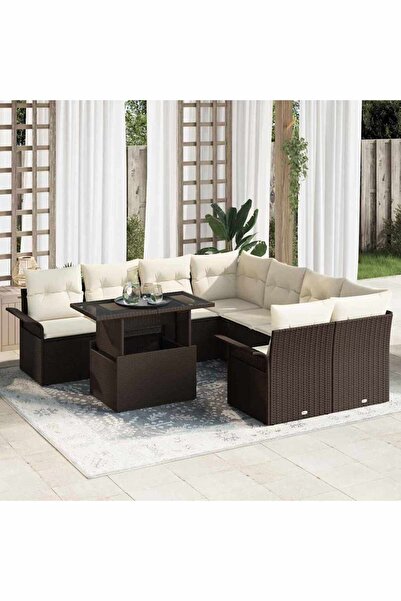 vidaxl Set de canapele pentru gradina cu perna 9 pcs Maro Poli Rattan