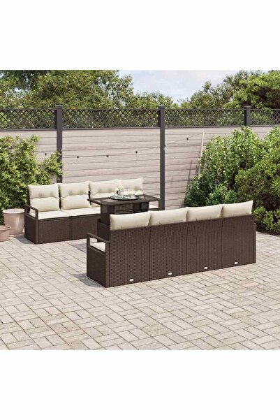 vidaxl Set de canapele pentru gradina cu perna 9 pcs Maro Rattan poli