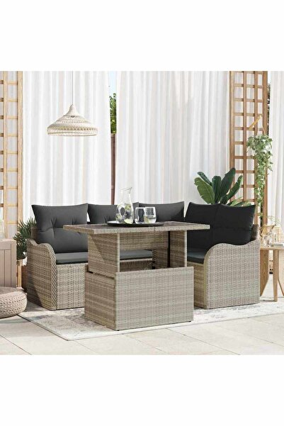 vidaxl Set dining pentru exterior 5 pcs Gri deschis Rattan poli