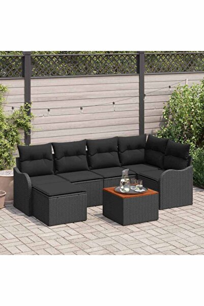 vidaxl Set de canapele pentru gradina 7 pcs Negru poliratan