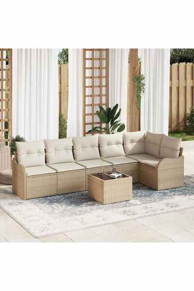 vidaxl Set de canapele pentru gradina cu perna 7 pcs Maro Rattan poli