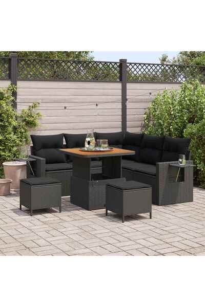 vidaxl Set de canapele pentru gradina cu perna 8 pcs Negru poliratan