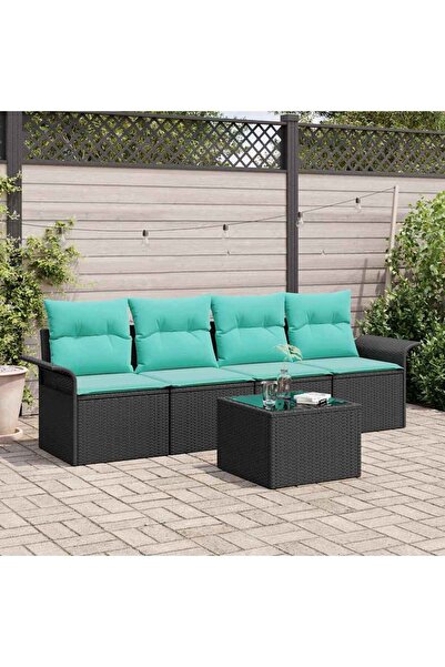 vidaxl Set de canapea cu perna 5 pcs Negru poliratan