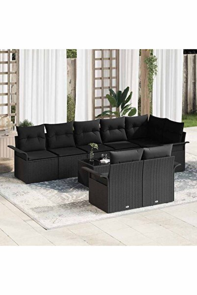 vidaxl Set de canapele pentru gradina cu perna 9 pcs Negru Rattan poli