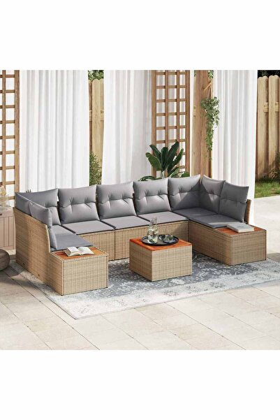 vidaxl Set de canapele pentru gradina cu perna 8 pcs Bej Rattan poli