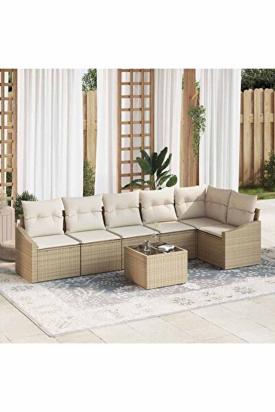 vidaxl Set de canapea cu perna 7 pcs Bej poliratan