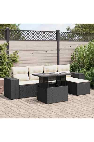 vidaxl Set mobilier de gradina cu perne, 6 piese, negru, poliratan