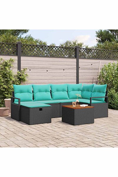 vidaxl Set de canapele pentru gradina cu perna 7 pcs Negru poliratan